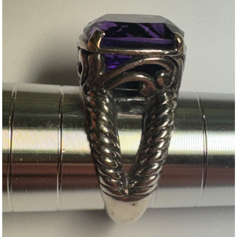 18k Yellow Gold & Sterling Silver Ring w/FACETED Amethyst STONE 'OS ID' HALLMARK - Picture 3 of 9